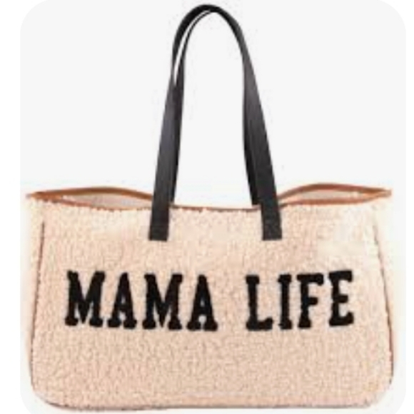 NWT Simply Southern Mama Life Faux Sherpa Cream Tote Bag - Picture 1 of 6